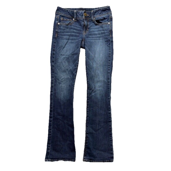 American Eagle Kick Boot Jeans Womens 4 Reg Bootcut Low Rise Embroidered Denim - Picture 1 of 5